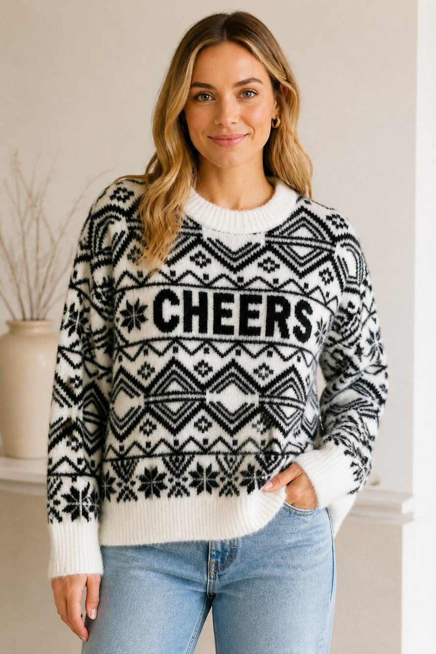 Pink Rose Medium Black and White Cheers Sweater